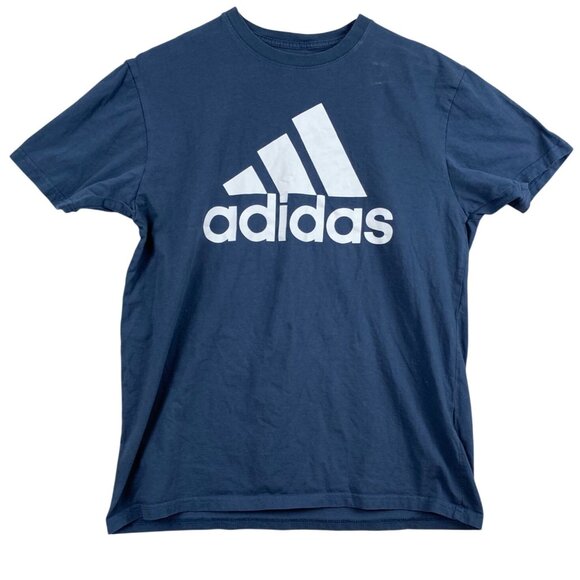 Adidas Mens Logo T-Shirt Blue Short Sleeve Casual Athletic Top Graphic Tee - Picture 1 of 6